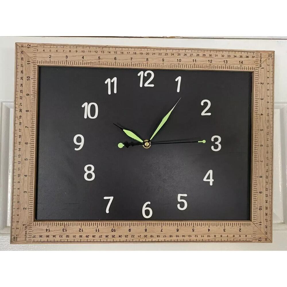 Hand Crafted Wall Clock Square Ruler Frame Caulk Board Center 17" X 12" School